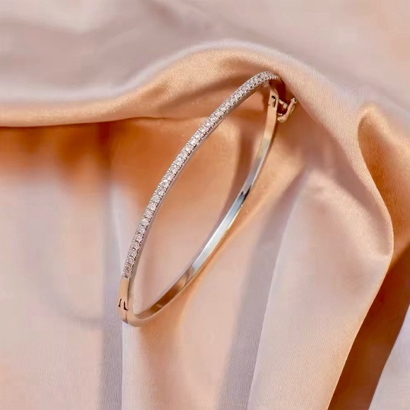 Sparkling Round Lab Created Diamond 14K Gold Plated Bangle Bracelet Wristlet